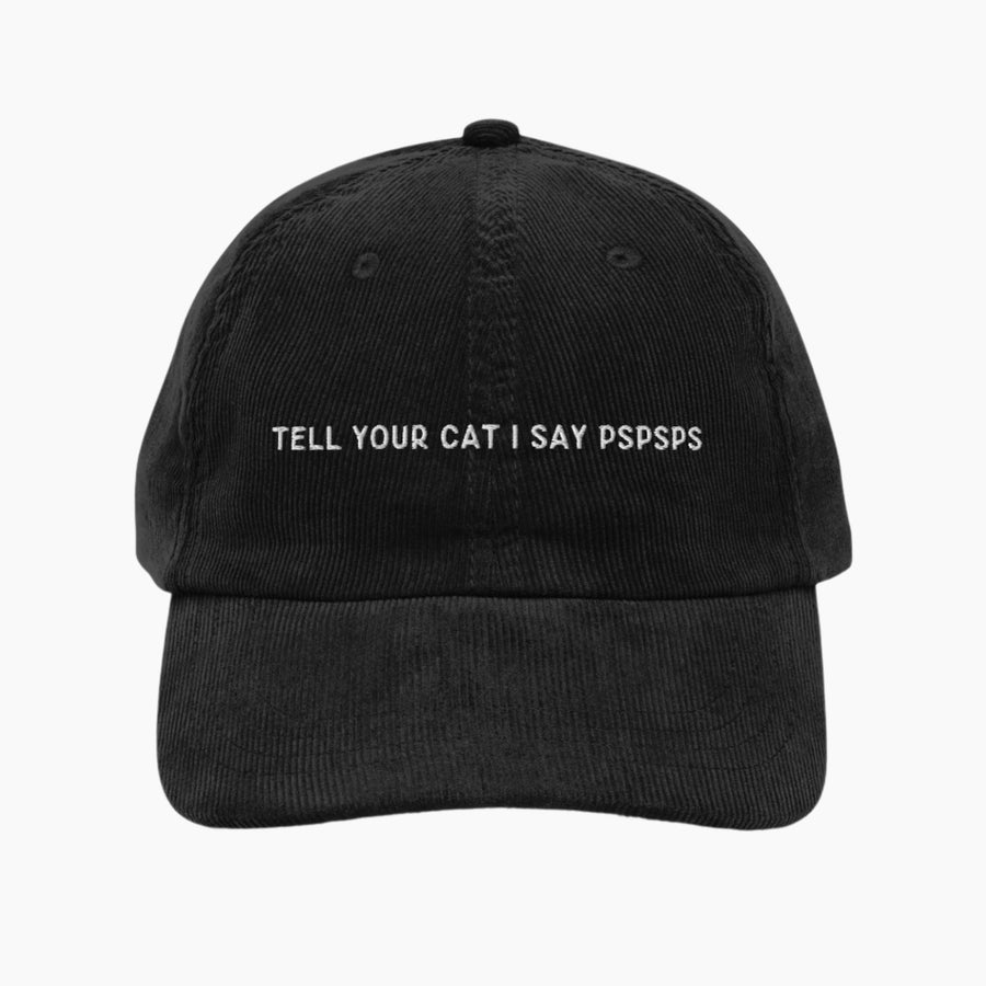 Tell Your Cat Corduroy Cap Black Front